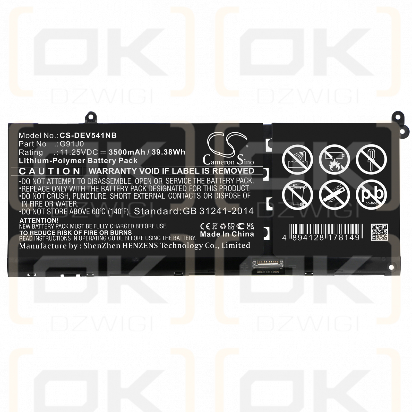 DELL Latitude 3520 / G91J0 3500mAh Li-polímero 11.25V (Cameron Sino)