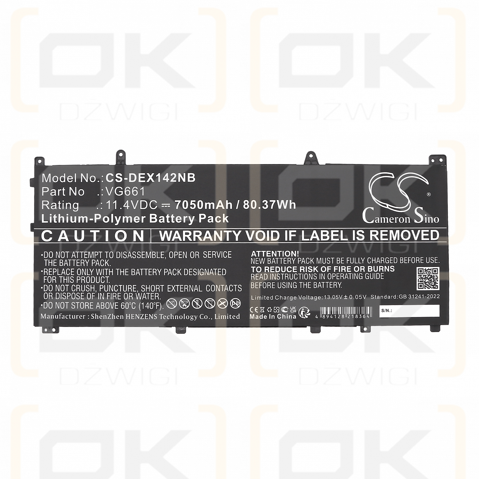 DELL Alienware X14 R2 / V4N84 7050 mAh Li-Polymer 11,4 V (Cameron Sino)