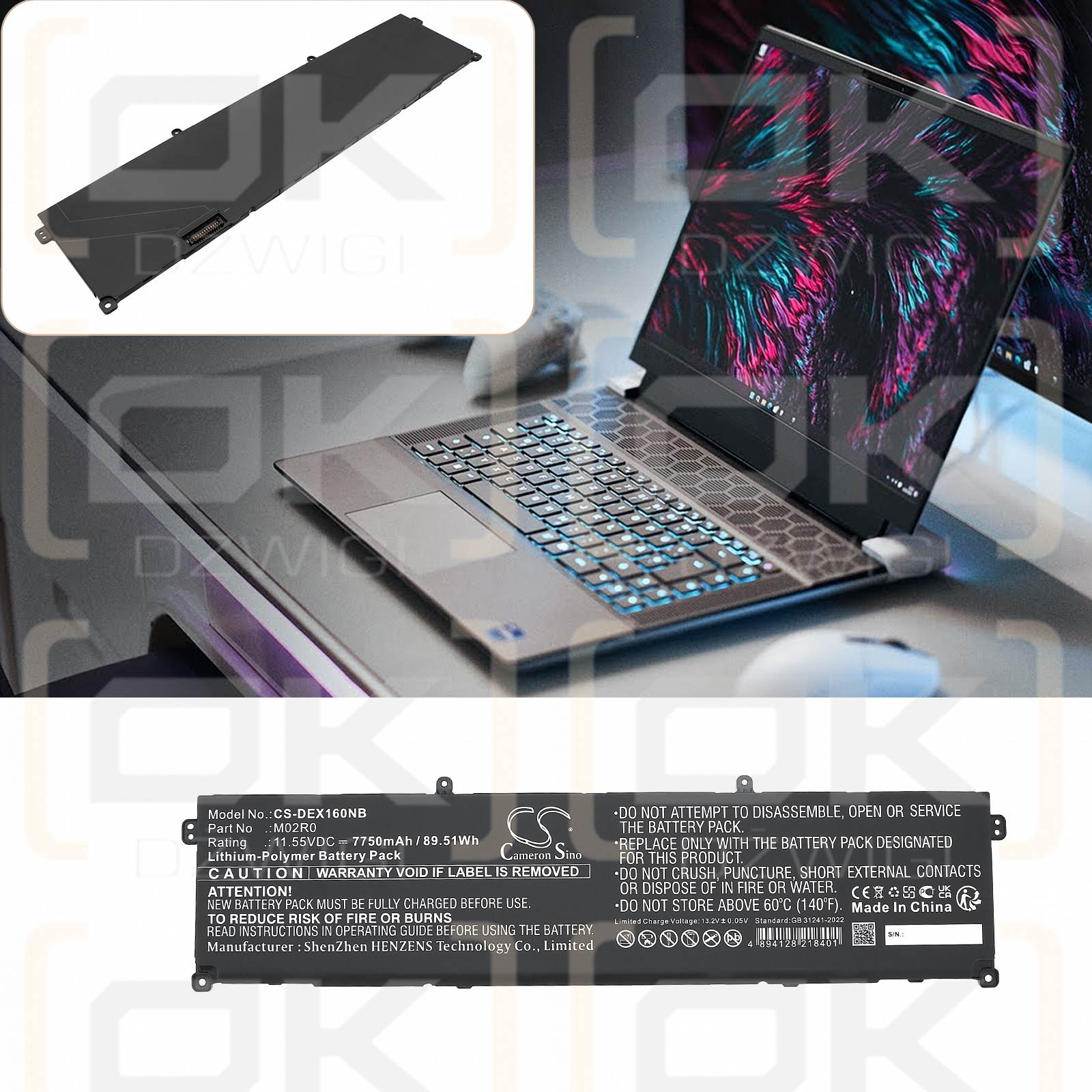 DELL Alienware X16 R1 / HP26N 7750 mAh Li-Polymer 11,55 V (Cameron Sino)