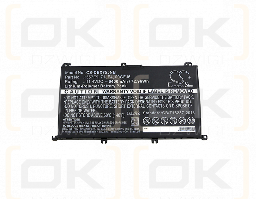 DELL Inspiron 15PD-1548R / 357F9 6400mAh Li-polímero 11.4V (Cameron Sino)