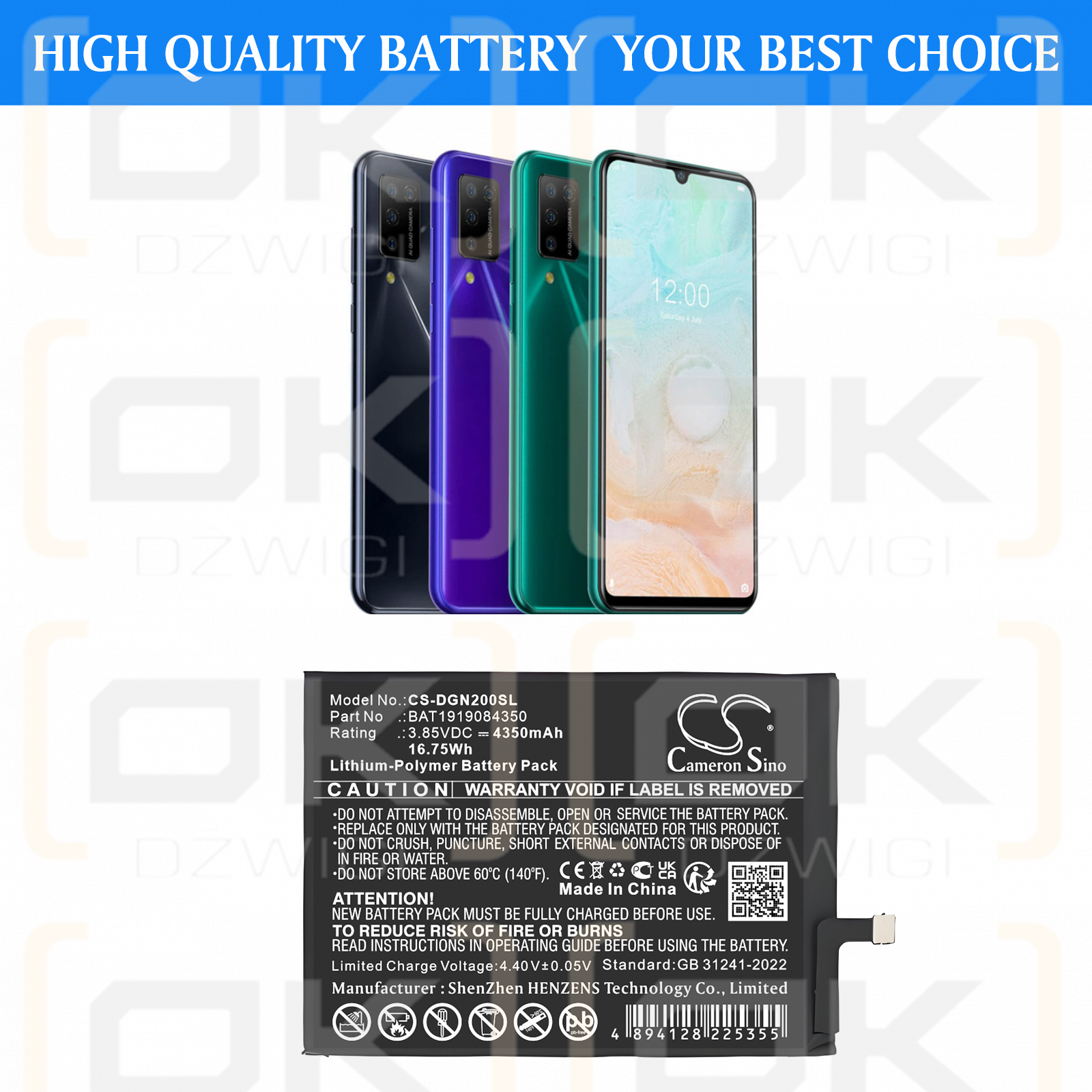Doogee N20 Pro / BAT1919084350 4350 mAh Li-Polymer 3.85 V (Cameron Sino)