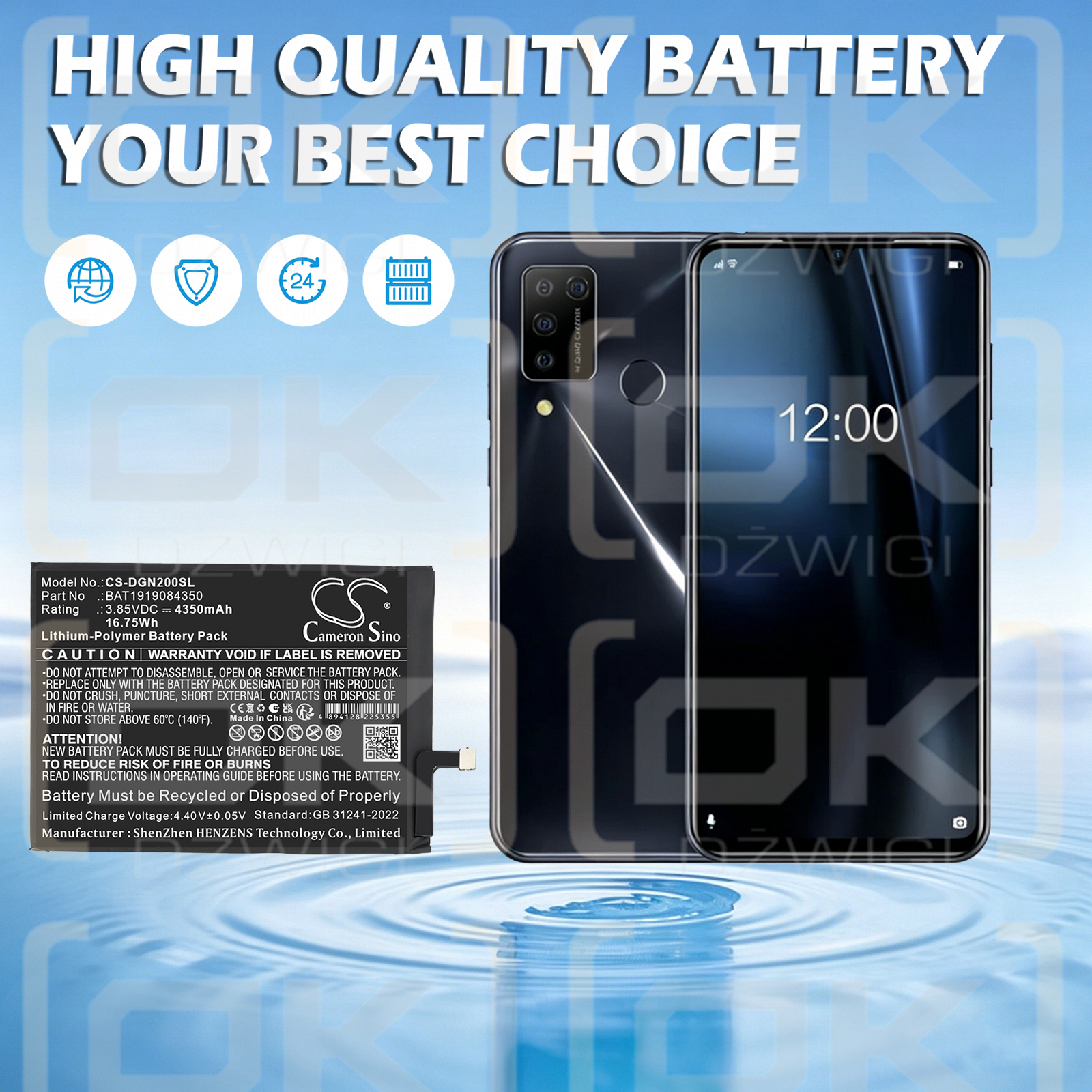 Batería de repuesto para Doogee N20 Pro / BAT1919084350 4350 mAh Li-Polymer 3.85 V (Cameron Sino)