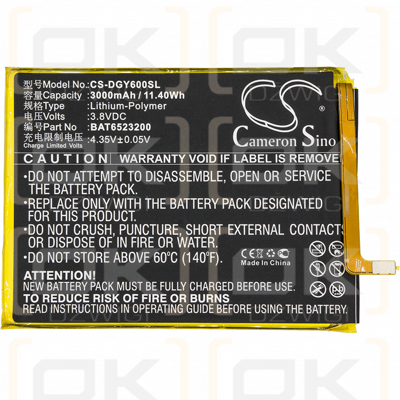 Doogee Y6c / BAT6523200 3000mAh Li-Polymer 3.8V (Cameron Sino)