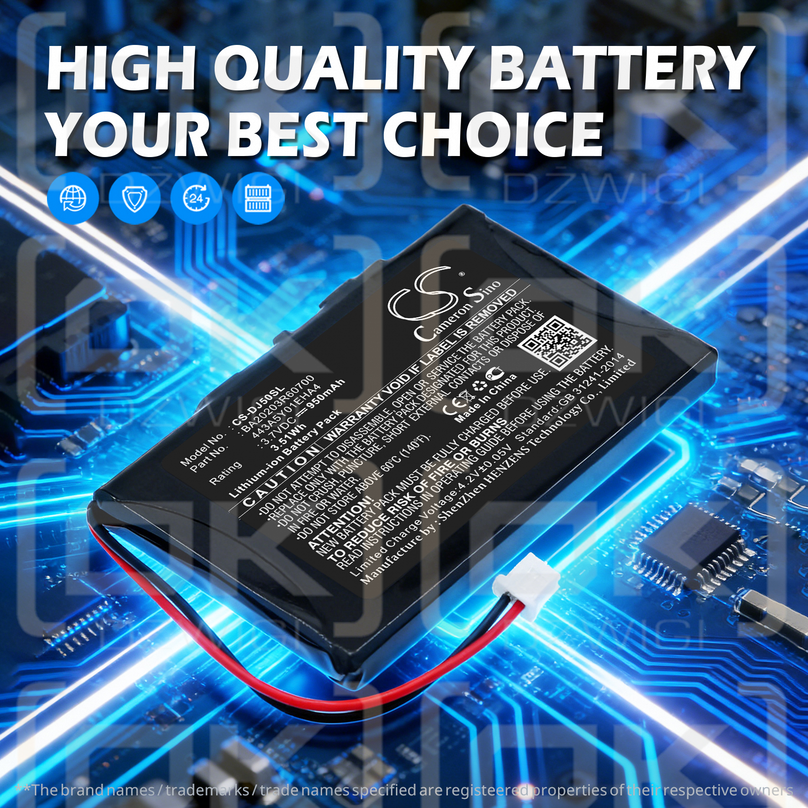 Batería Dell Jukebox HVD3T / BA20203R60700 de 950 mAh, ion de litio y 3,7 V (Cameron Sino)