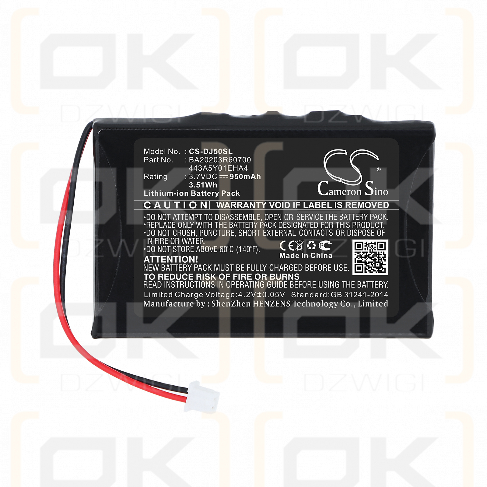 Batería Dell Jukebox HVD3T / BA20203R60700 de 950 mAh, ion de litio y 3,7 V (Cameron Sino)