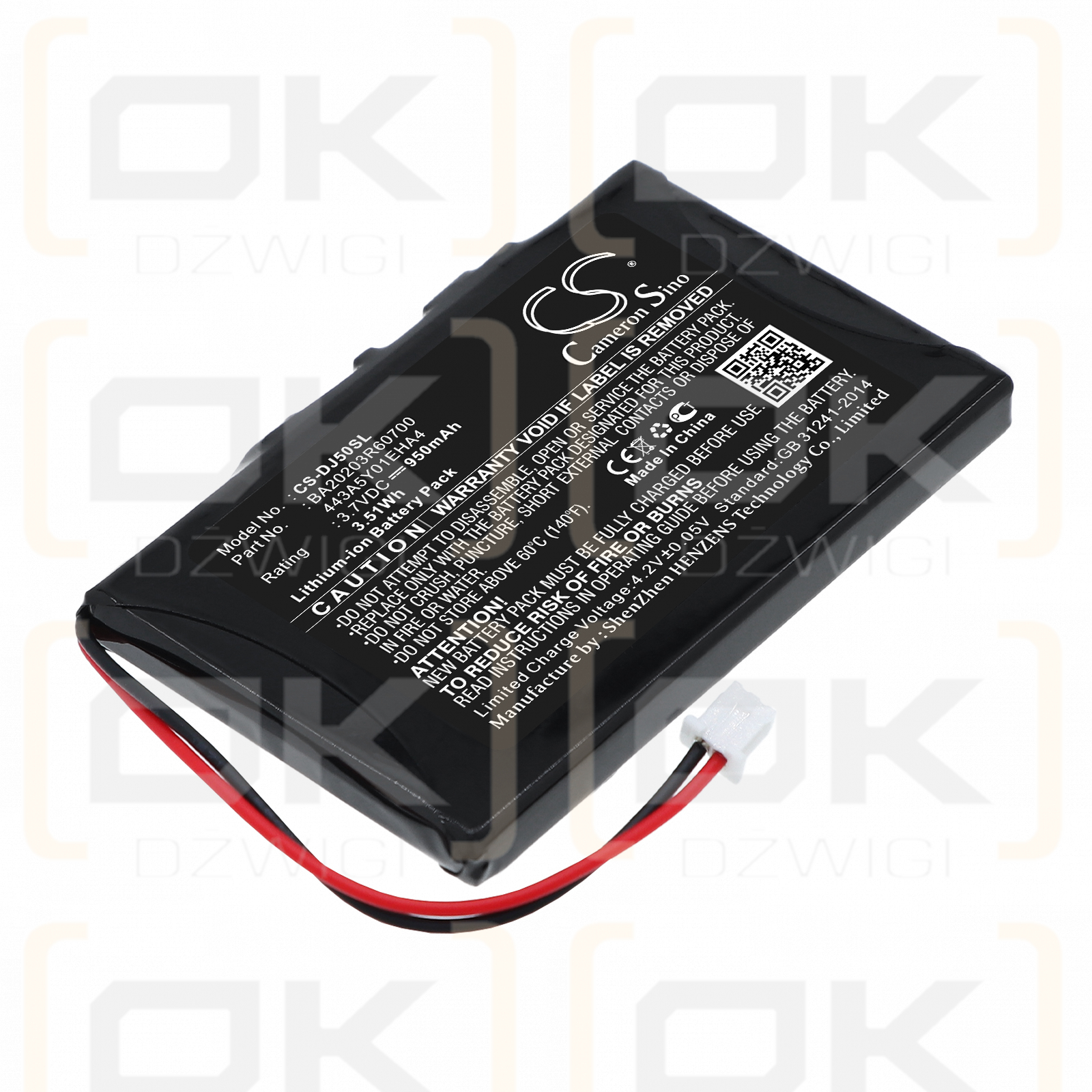 Batería Dell Jukebox HVD3T / BA20203R60700 de 950 mAh, ion de litio y 3,7 V (Cameron Sino)