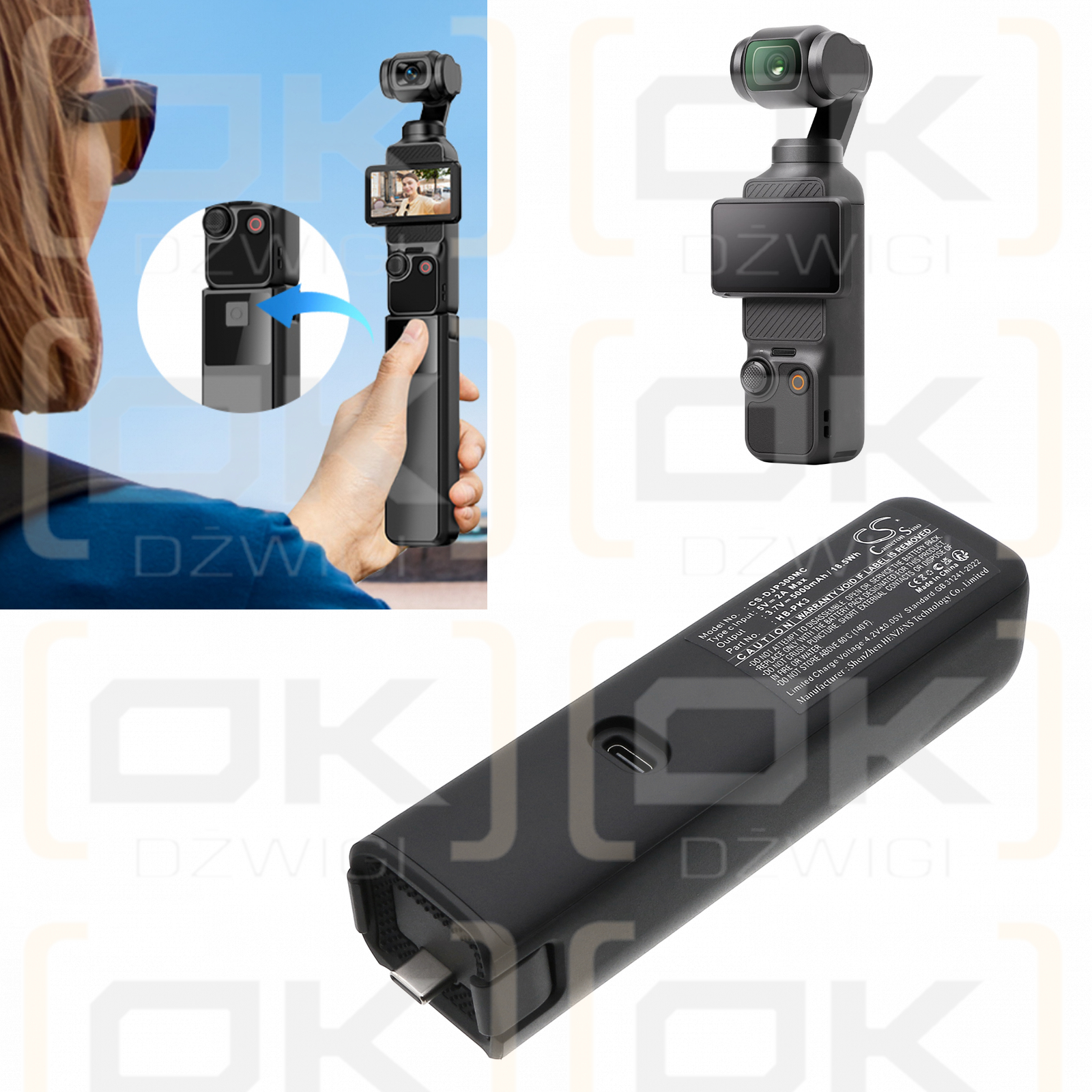 DJI Osmo Pocket 3 Batteriegriff / HB-PK3 5000 mAh Li-Ionen 3,7 V (Cameron Sino)
