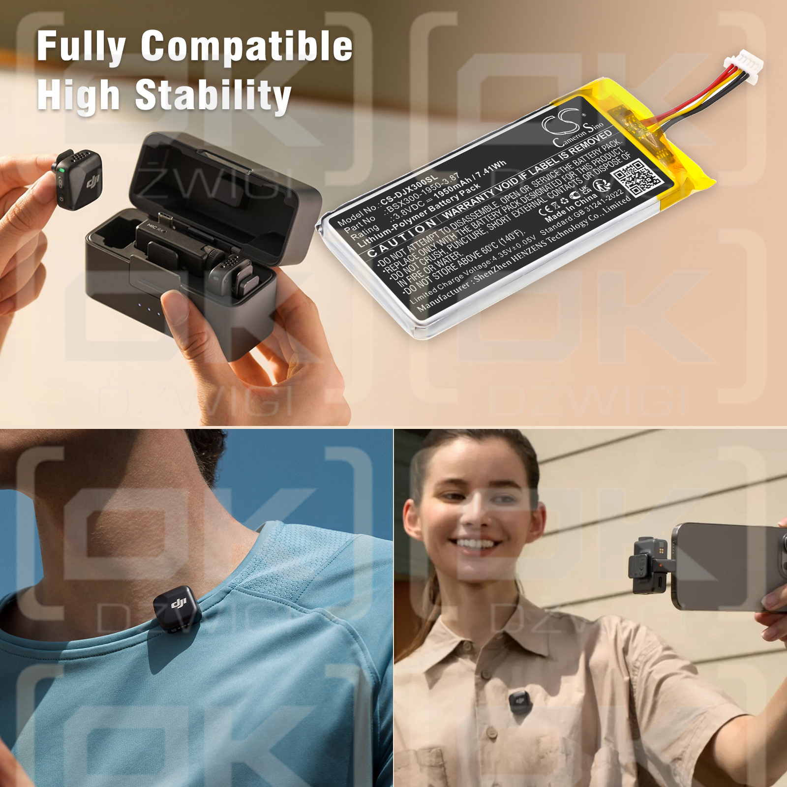 DJI MIC Mini / BSX300-1950-3.87 1950 mAh Li-Polymer 3,8 V (Cameron Sino)