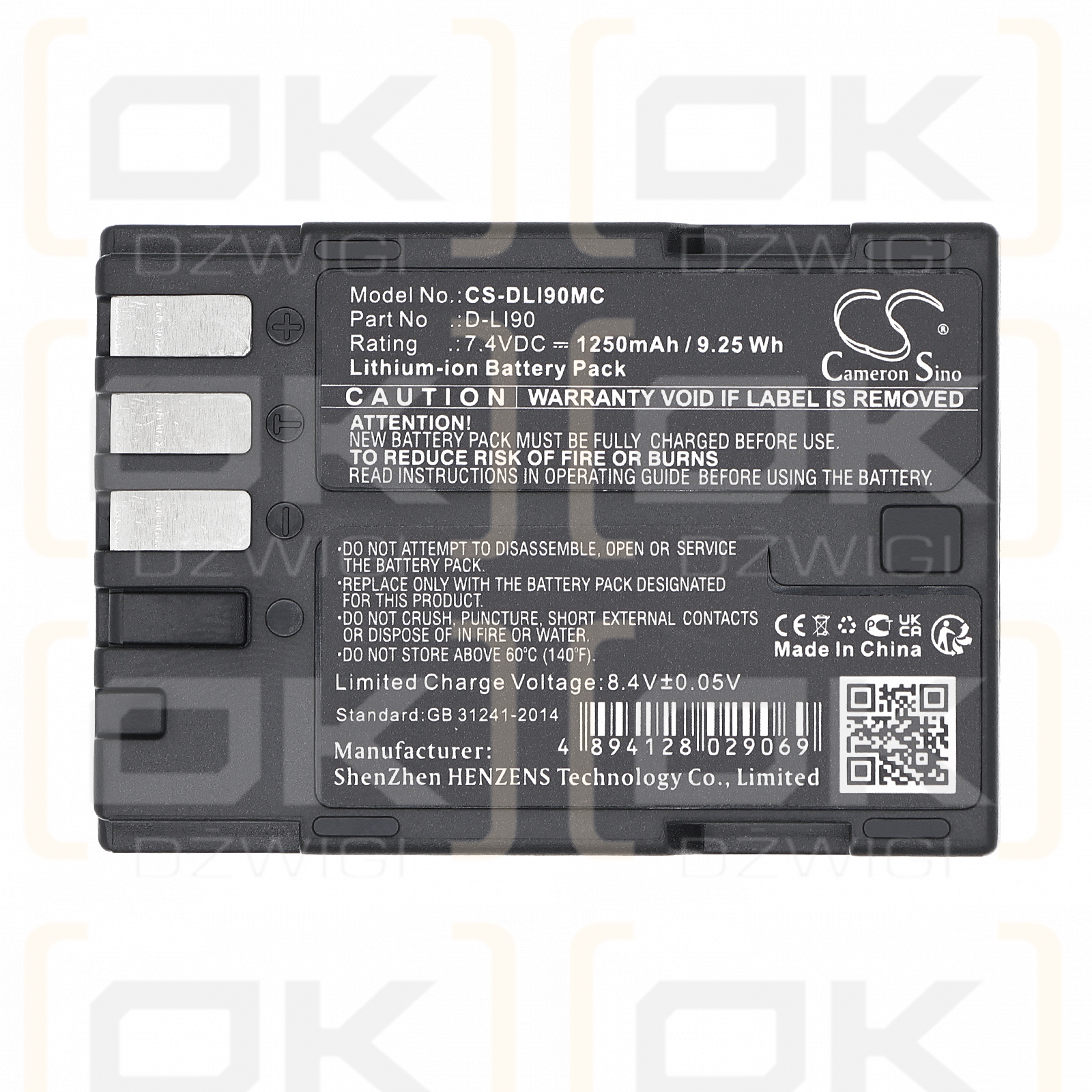 Ersatzakku für Pentax K5IIs / D-LI90 1250 mAh Li-Ion 7,4 V (Cameron Sino)