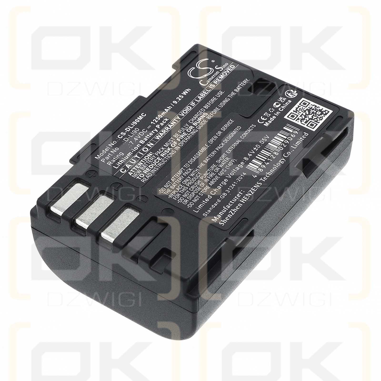 Ersatzakku für Pentax K5IIs / D-LI90 1250 mAh Li-Ion 7,4 V (Cameron Sino)
