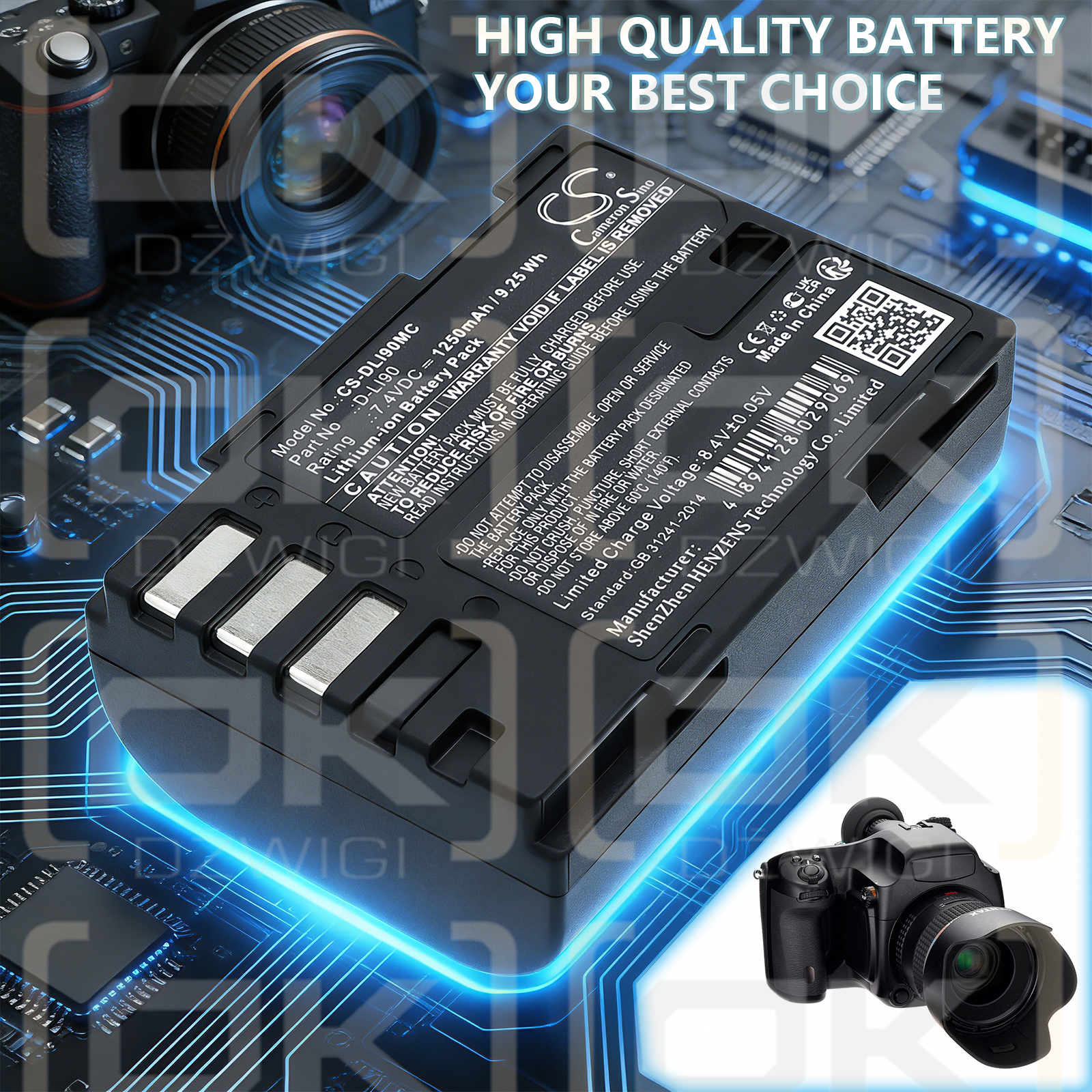 Ersatzakku für Pentax K5IIs / D-LI90 1250 mAh Li-Ion 7,4 V (Cameron Sino)