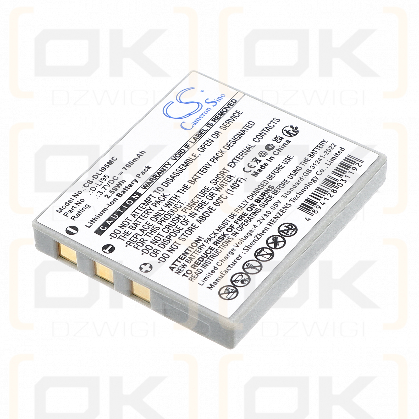 Ersatzakku für Pentax Optio E85 / D-LI95 700 mAh Li-Ion 3,7 V (Cameron Sino)
