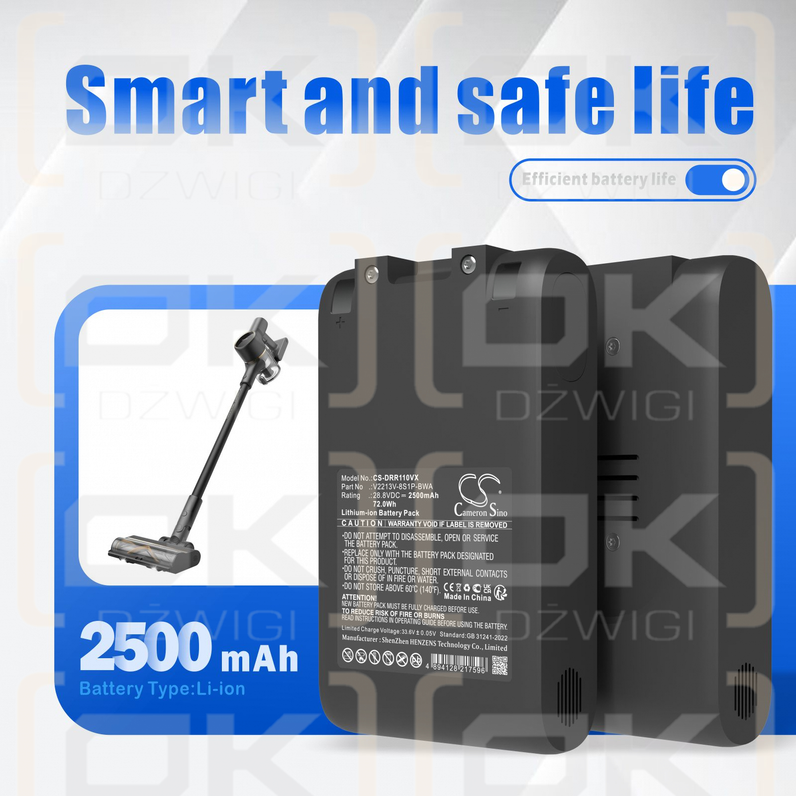 Dreame R10 Pro Cordless Vacuum Cleaner / V2213V-8S1P-BWA 2500mAh Li-ion 28.8V (Cameron Sino)