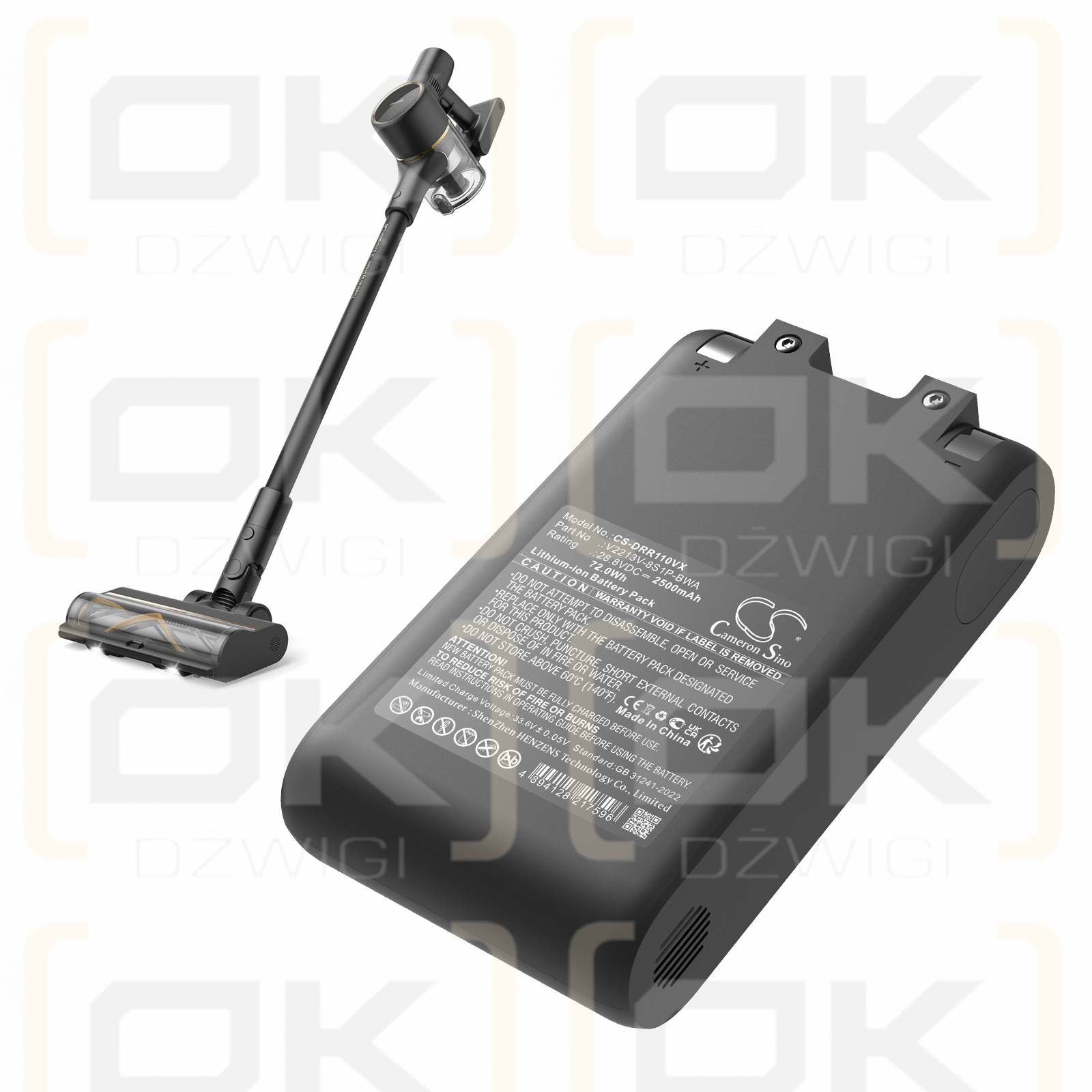 Dreame R10 Pro Cordless Vacuum Cleaner / V2213V-8S1P-BWA 2500mAh Li-ion 28.8V (Cameron Sino)
