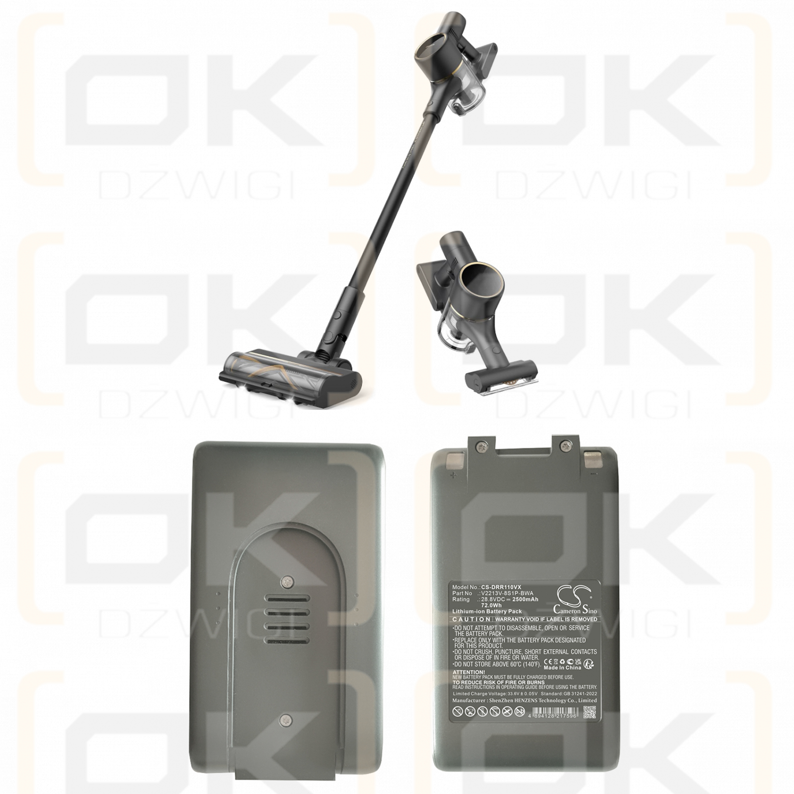 Dreame R10 Pro Cordless Vacuum Cleaner / V2213V-8S1P-BWA 2500mAh Li-ion 28.8V (Cameron Sino)