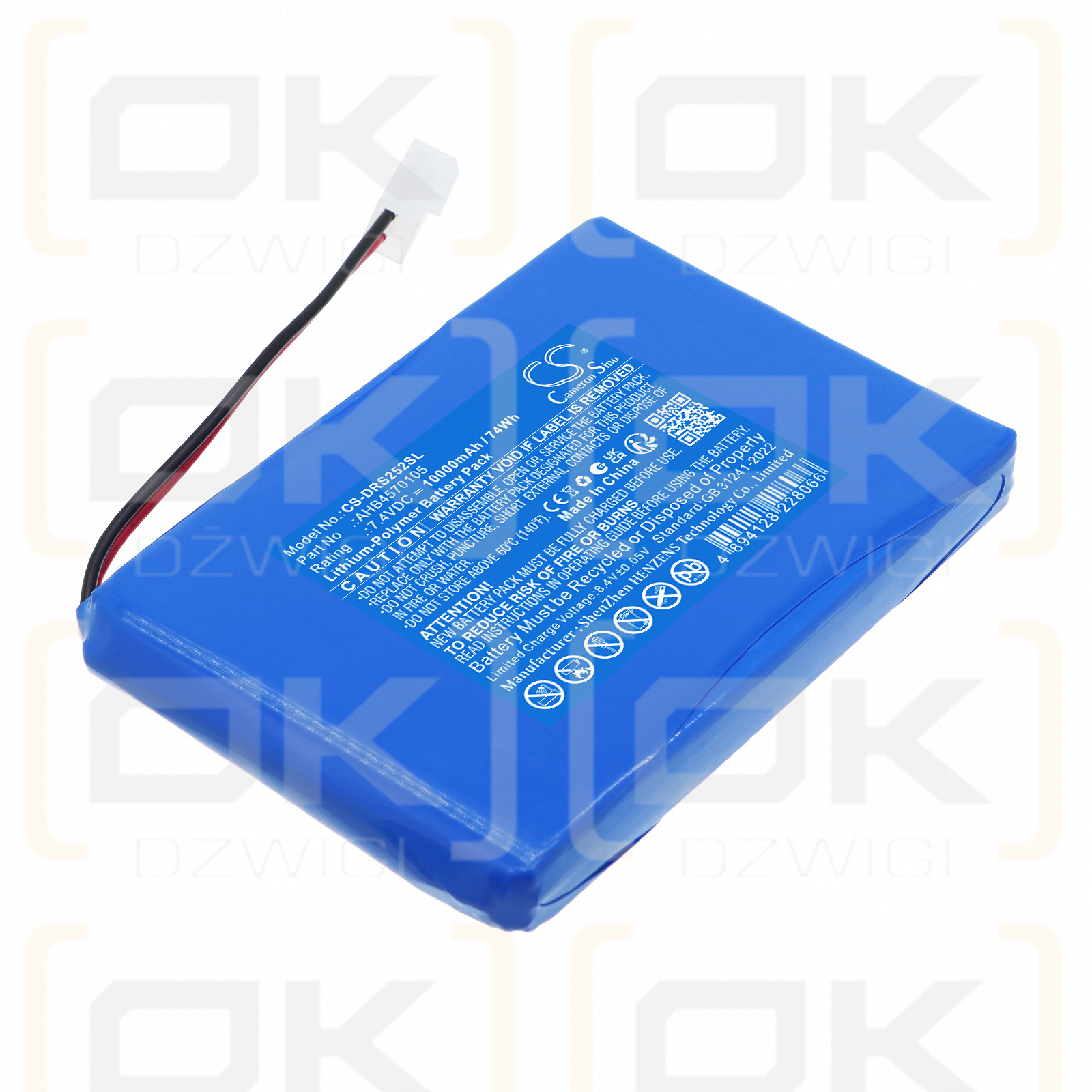 Batería de repuesto para Deviser DS2500C / AHB4570105, 10000 mAh, polímero de litio, 7,4 V (Cameron Sino)