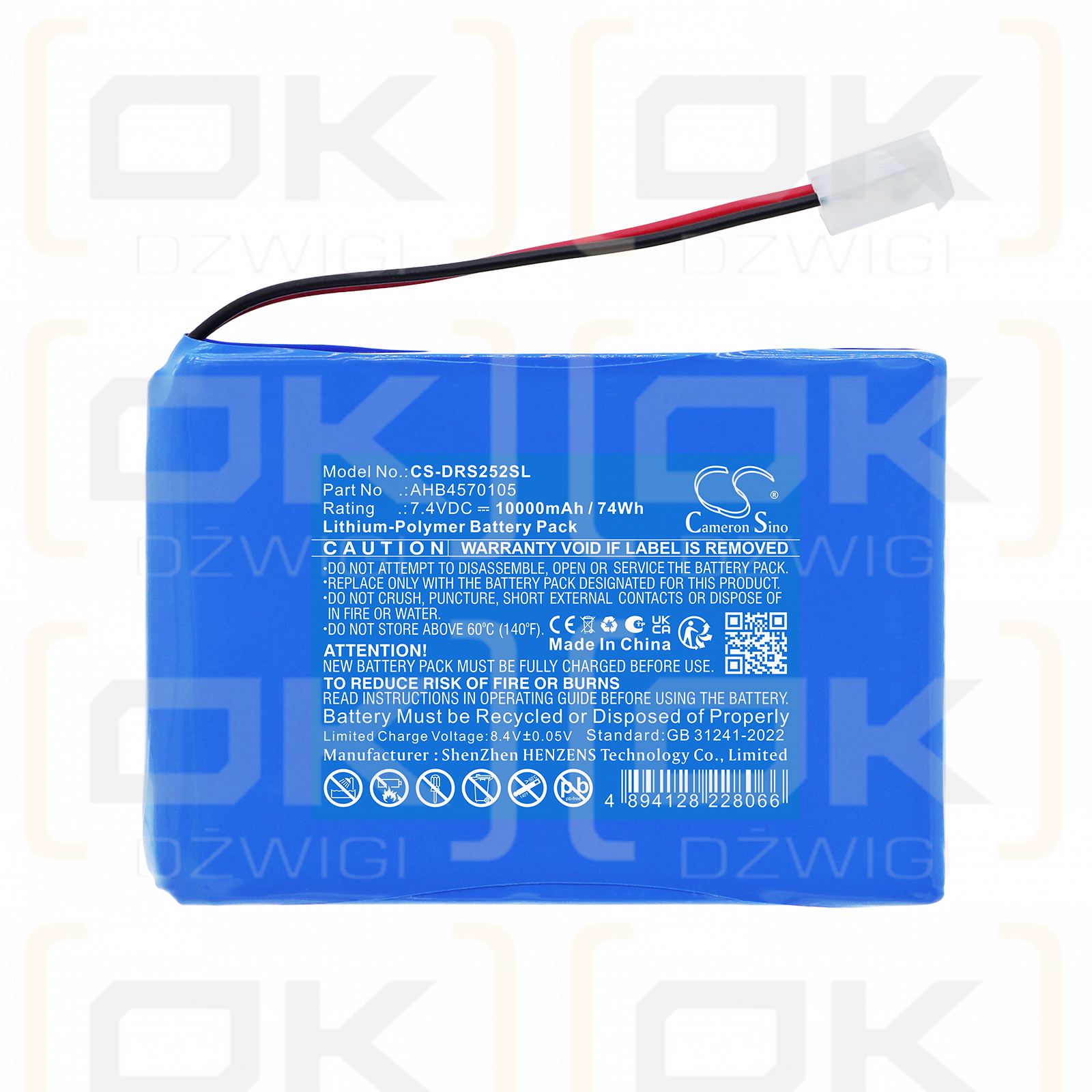 Batería de repuesto para Deviser DS2500C / AHB4570105, 10000 mAh, polímero de litio, 7,4 V (Cameron Sino)
