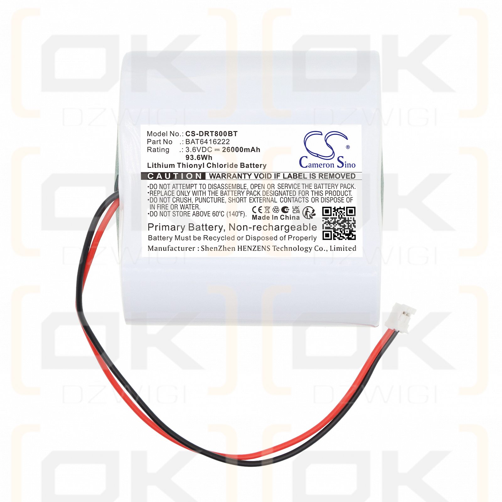 Bateria zamienna do Delta Dore BP CS 8000 Tyxal+ / BAT6416222 26000 mAh Li-SOCl2 3.6 V (Cameron Sino)