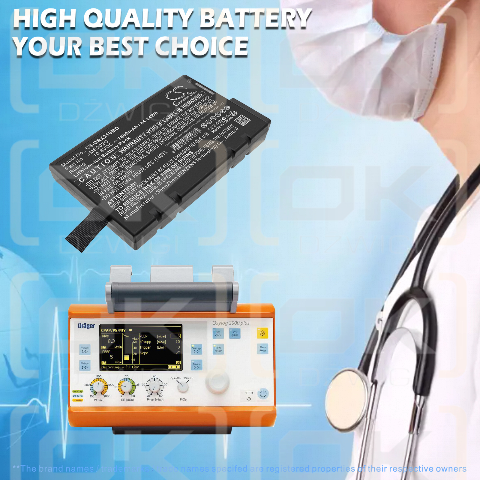 Bateria zamienna do Drager Oxylog 2000+ / ME202C 7800 mAh Li-ion 10.8 V (Cameron Sino)