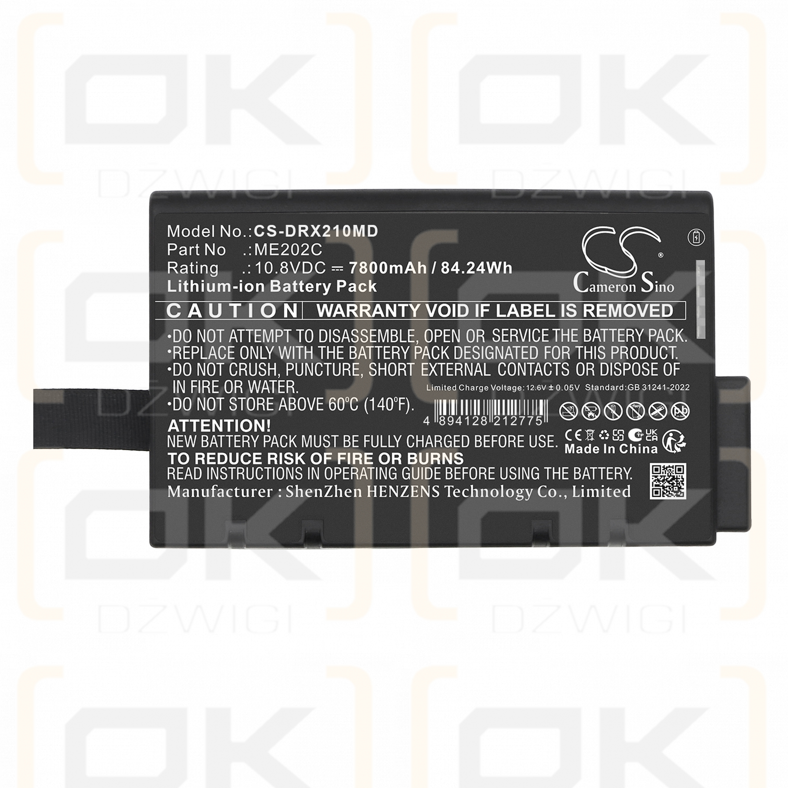 Bateria zamienna do Drager Oxylog 2000+ / ME202C 7800 mAh Li-ion 10.8 V (Cameron Sino)