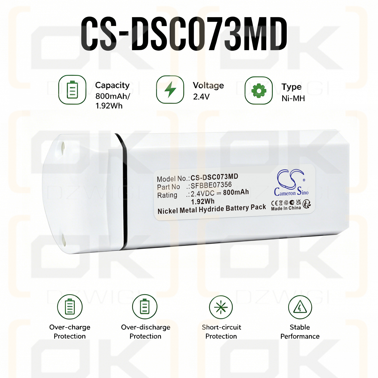 Сменный аккумулятор для Dentsply SmartLite Focus / SFBB100674 800 мАч Ni-MH 2,4 В (Cameron Sino)