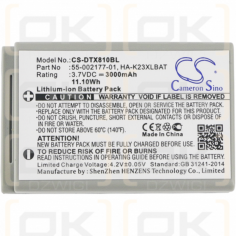 Casio DT-X200-20E / 55-002177-01 3000mAh Li-ion 3.7V (Cameron Sino)