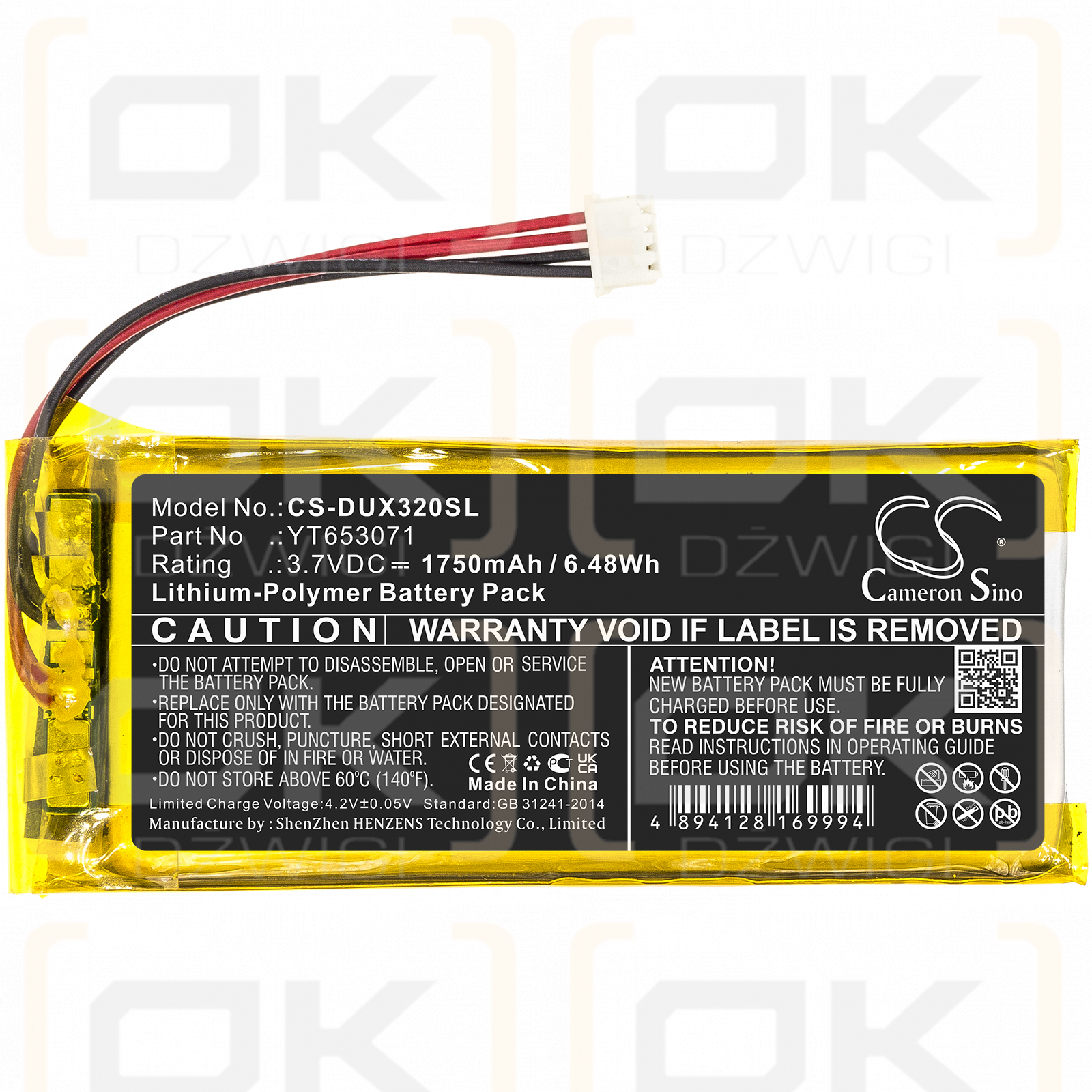 XDUOO X3 Mark II / YT653071 1750mAh Li-polímero 3.7V (Cameron Sino)