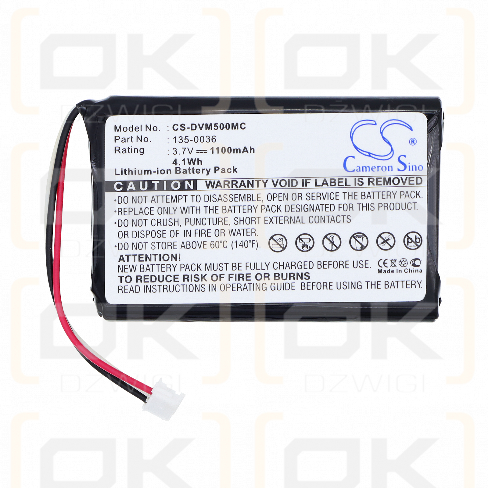 Digital Ally DVM-500 Plus / 135-0036 1100mAh Li-ion 3.7V (Cameron Sino)