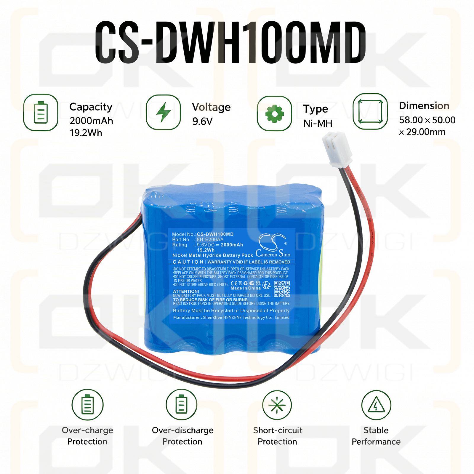 Сменный аккумулятор для DAIWHA MP-1000 / 8H-E200AA 2000 мАч Ni-MH 9,6 В (Cameron Sino)