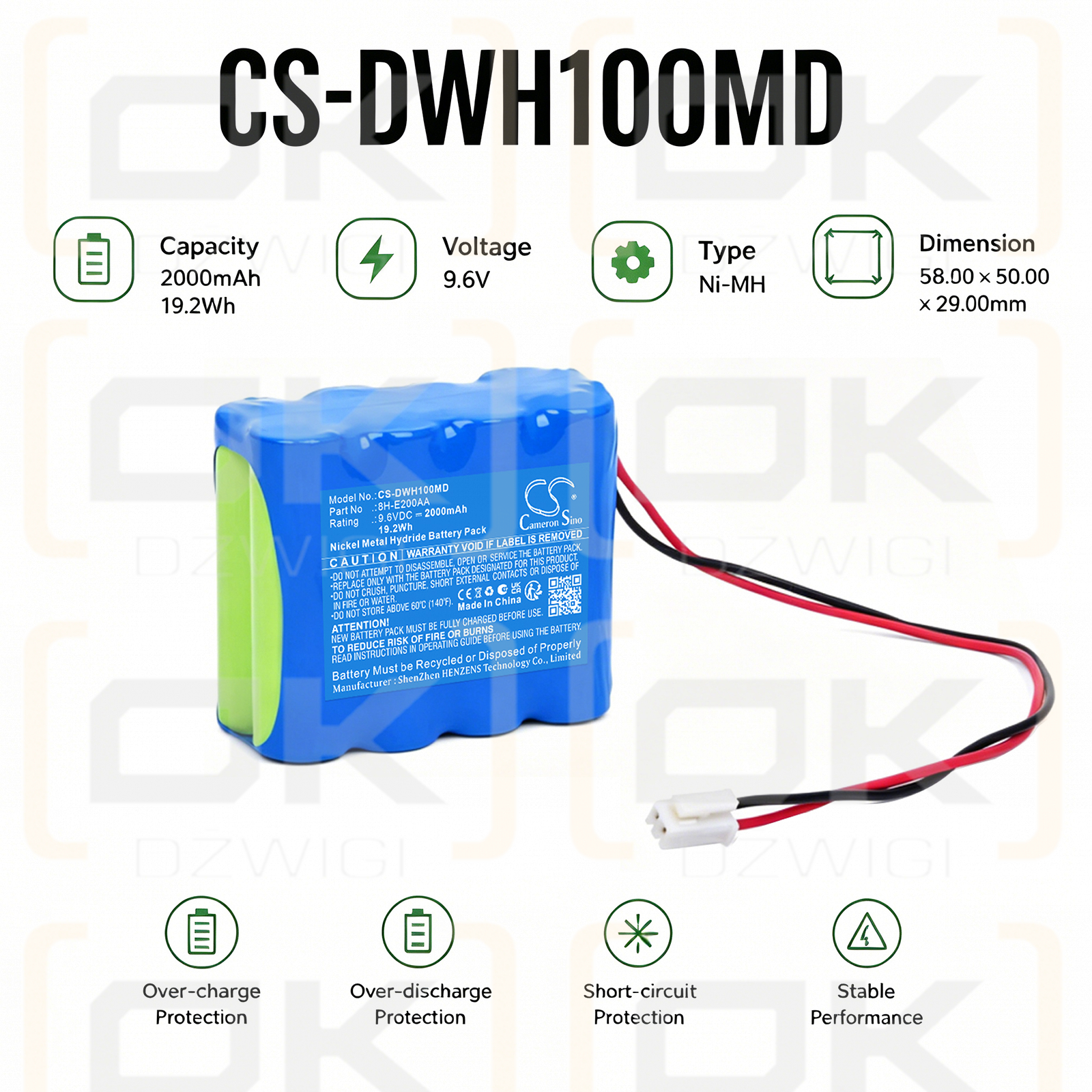 Сменный аккумулятор для DAIWHA MP-1000 / 8H-E200AA 2000 мАч Ni-MH 9,6 В (Cameron Sino)