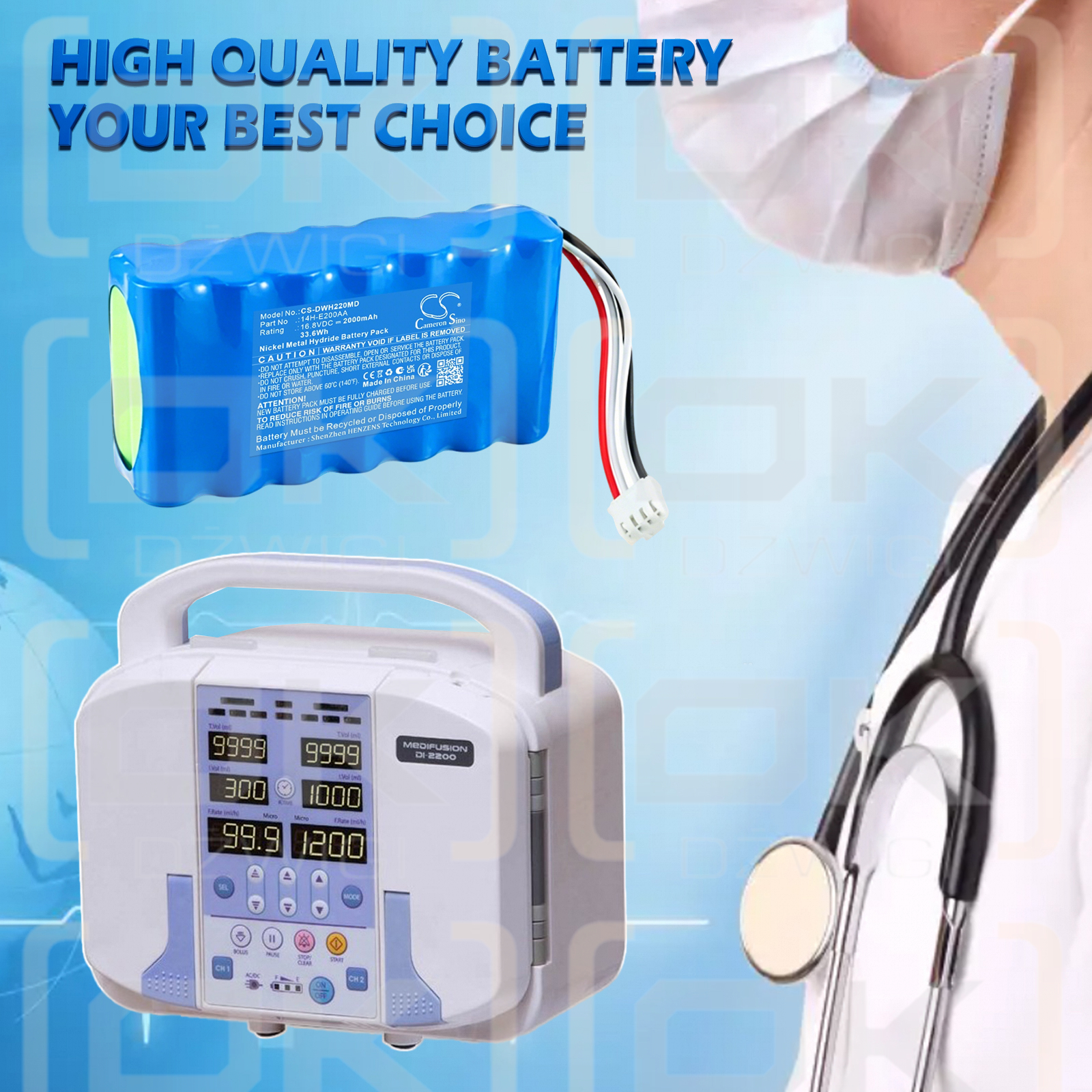 Сменный аккумулятор для DAIWHA DI-2200 / 14H-E200AA 2000 мАч Ni-MH 16,8 В (Cameron Sino)