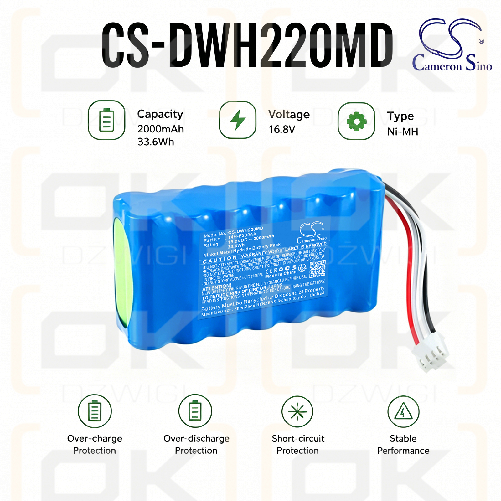 Сменный аккумулятор для DAIWHA DI-2200 / 14H-E200AA 2000 мАч Ni-MH 16,8 В (Cameron Sino)