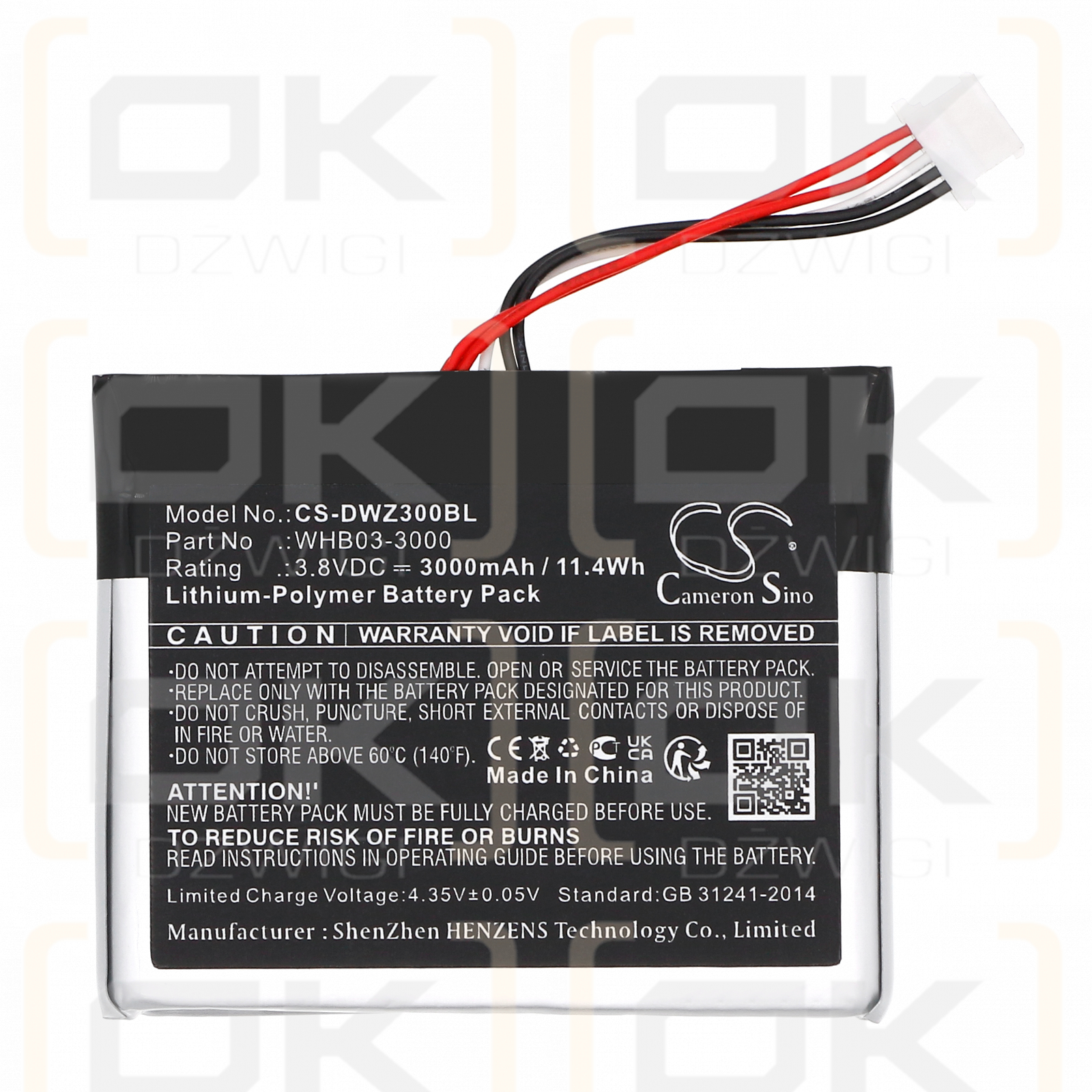 Dejavoo WIZARPOS Q3 / WHB03-3000 3000mAh Li-Polymer 3.8V (Cameron Sino)