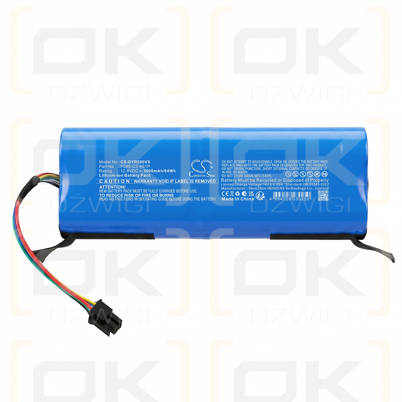 Replacement battery for Dyson Spot+Scrub Ai / P395-C3-4S1P 5000 mAh Li-ion 12.8 V (Cameron Sino)