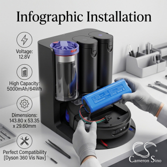 Replacement battery for Dyson Spot+Scrub Ai / P395-C3-4S1P 5000 mAh Li-ion 12.8 V (Cameron Sino)