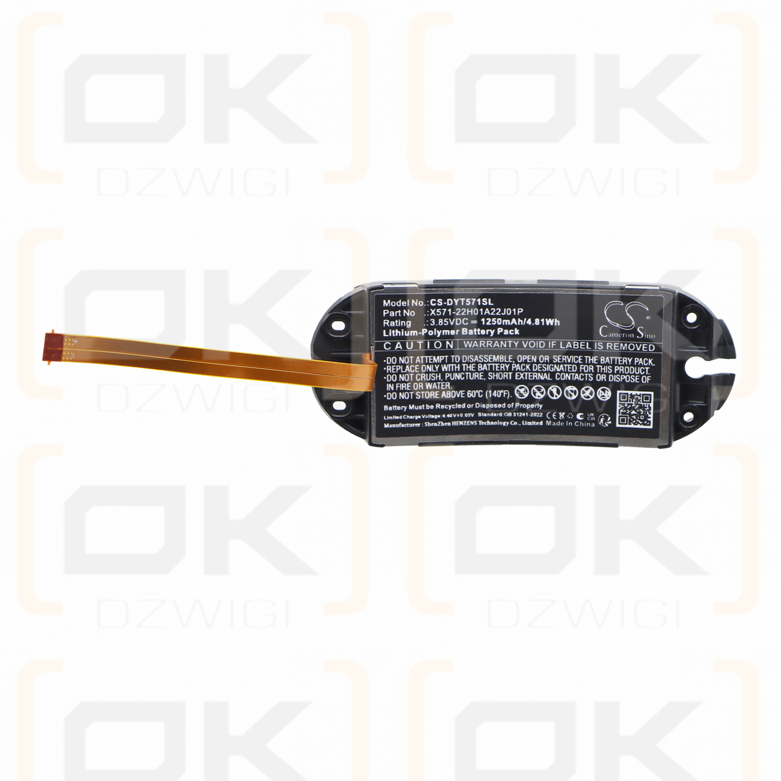 Ersatzakku für Dyson OnTrac Kopfhörer / X571-22H01A22J01P 1250 mAh Li-Polymer 3,85 V (Cameron Sino)