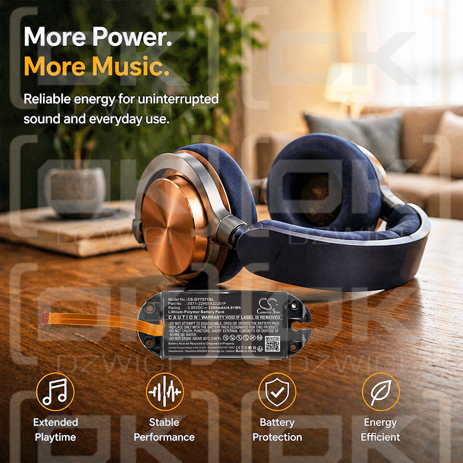 Ersatzakku für Dyson OnTrac Kopfhörer / X571-22H01A22J01P 1250 mAh Li-Polymer 3,85 V (Cameron Sino)