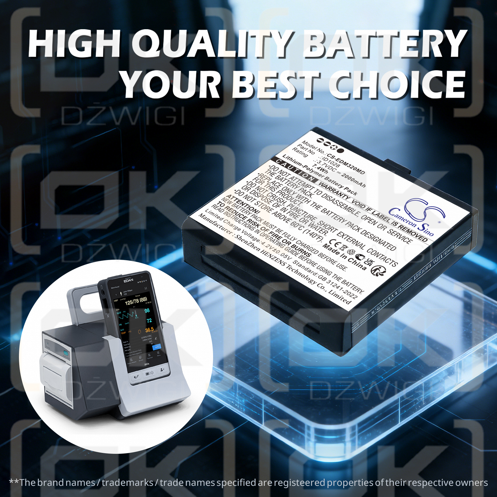 Edan iM3s Monitor / 01.21.064397 2000 mAh Li-Polymer 3,7 V (Cameron Sino)