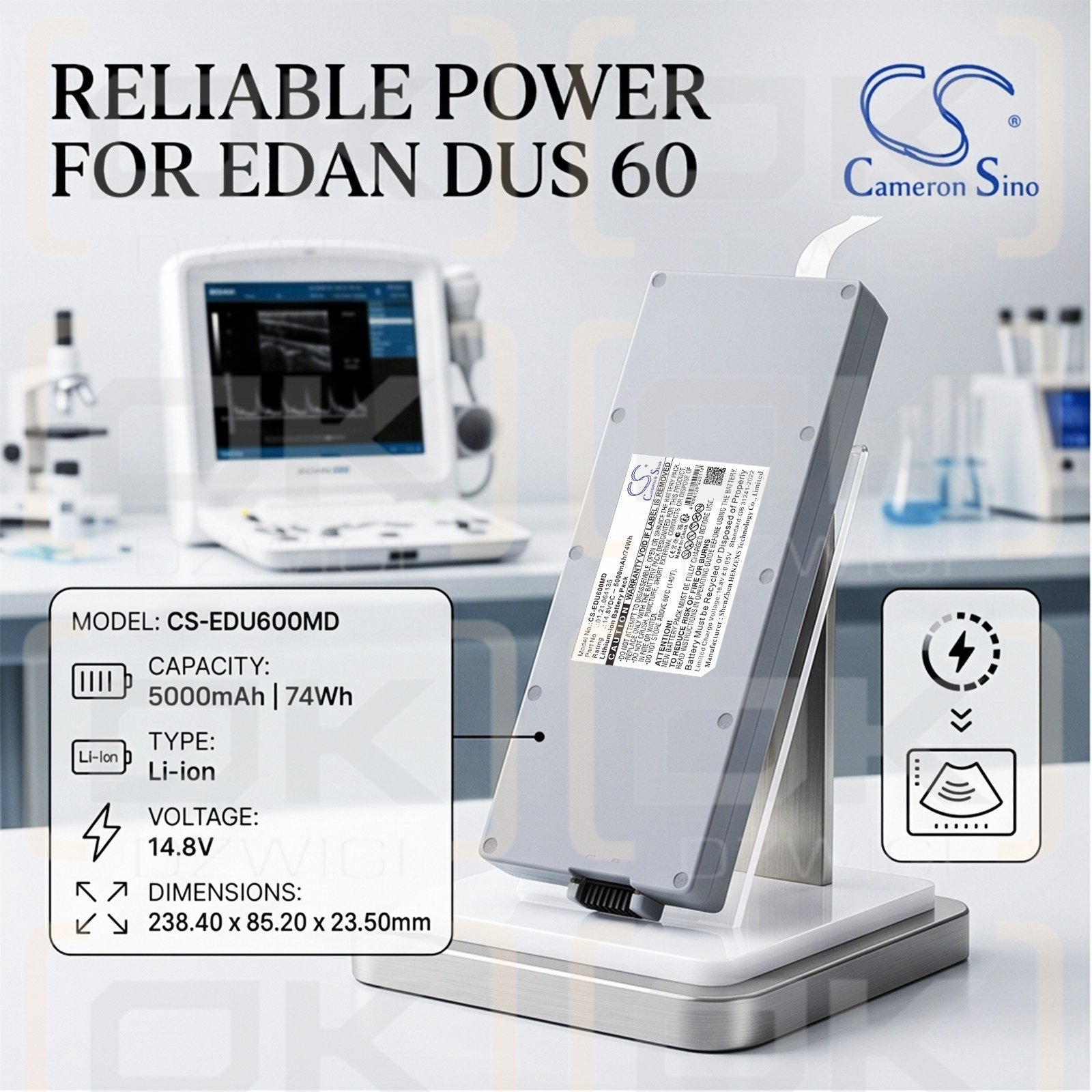 Сменный аккумулятор для ультразвукового аппарата EDAN U50 / 01.21.064135 5000 мАч Li-ion 14,8 В (Cameron Sino)