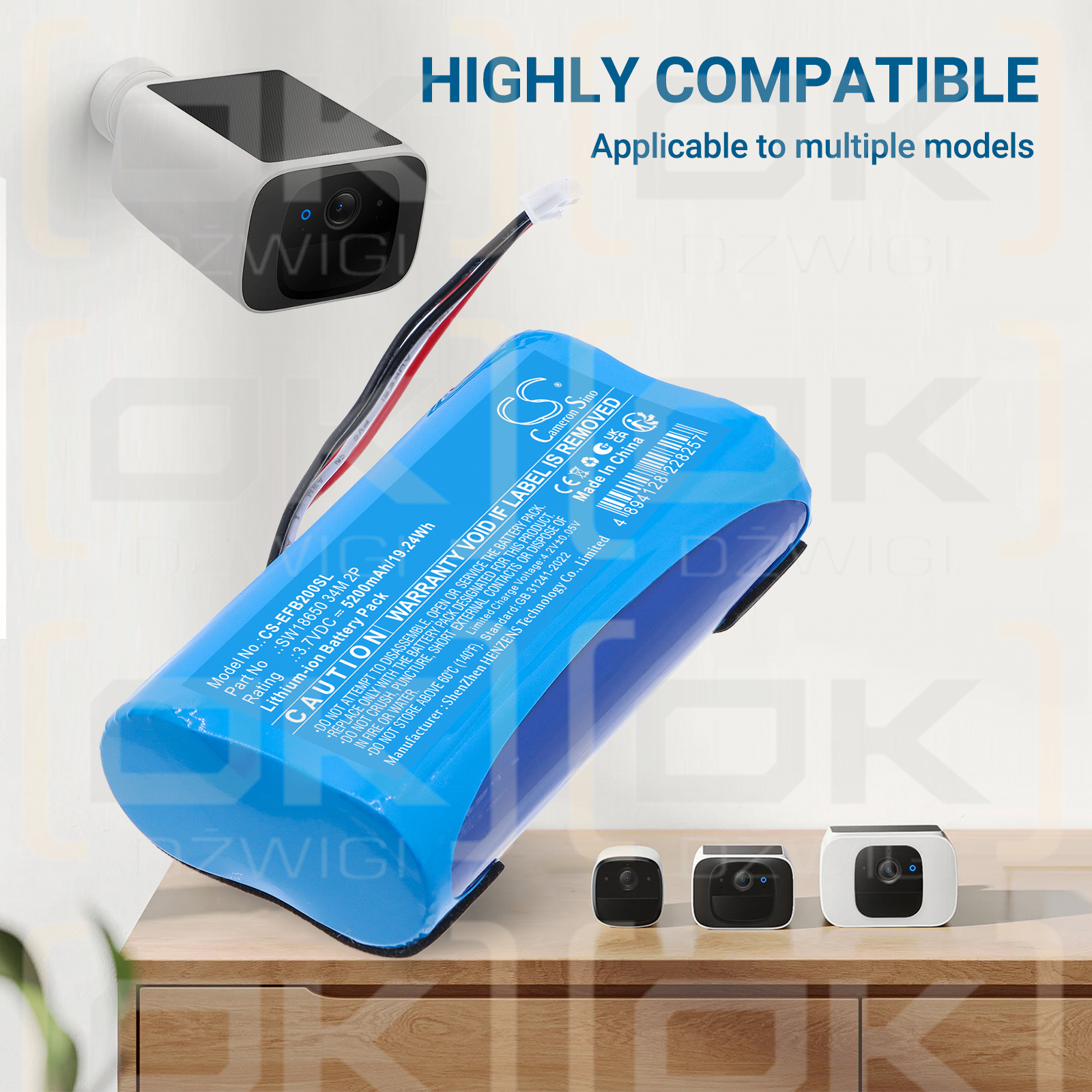 Сменный аккумулятор для видеодомофона Eufy 2k/SW18650 34M 2P 5200mAh Li-ion 3.7V (Cameron Sino)