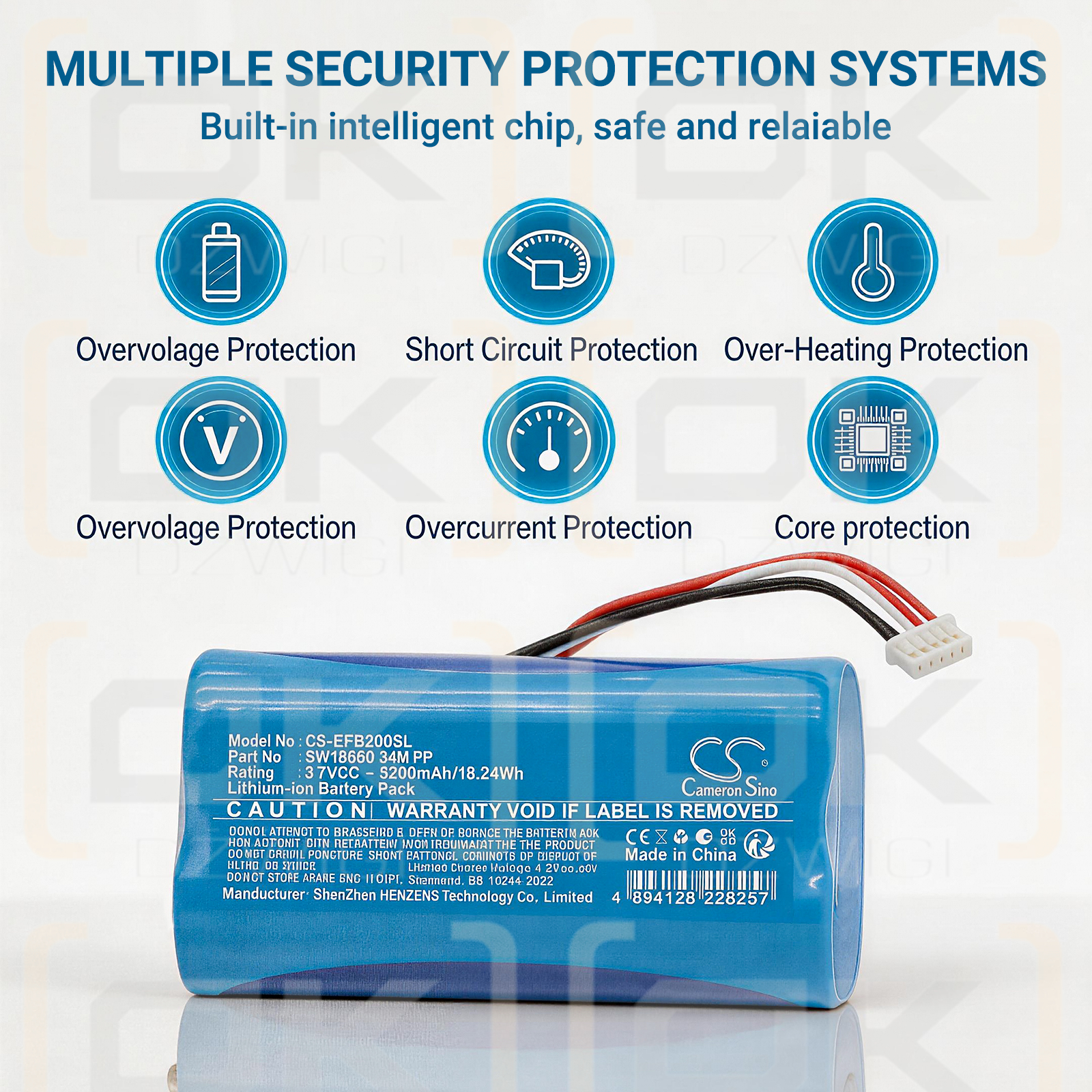 Сменный аккумулятор для видеодомофона Eufy 2k/SW18650 34M 2P 5200mAh Li-ion 3.7V (Cameron Sino)