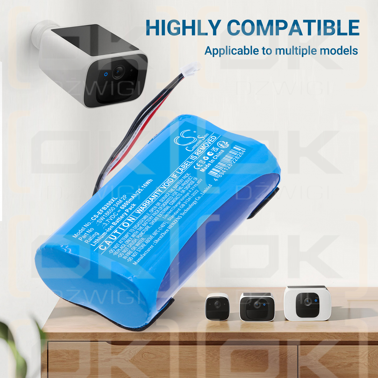 Сменный аккумулятор для видеодомофона Eufy 2k/SW18650 34M 2P 6800mAh Li-ion 3.7V (Cameron Sino)