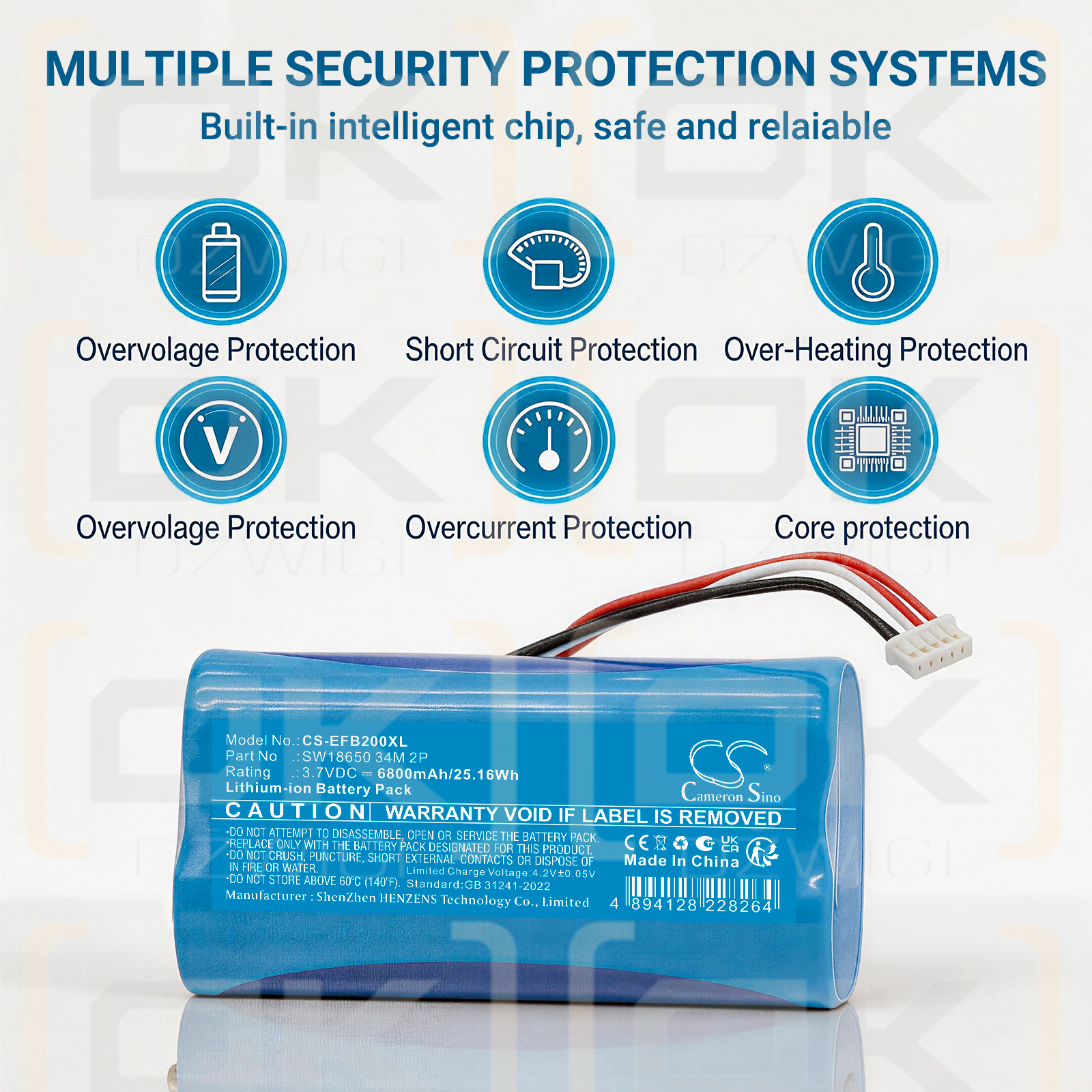 Сменный аккумулятор для видеодомофона Eufy 2k/SW18650 34M 2P 6800mAh Li-ion 3.7V (Cameron Sino)
