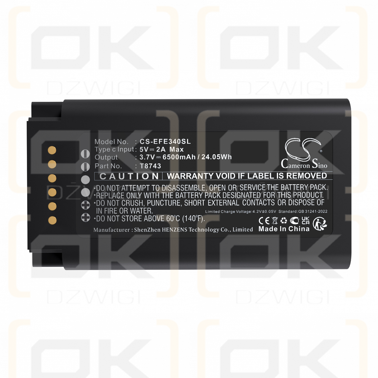 Eufy Video Doorbell E340 / T8743 6500mAh Li-ion 3.7V (Cameron Sino)