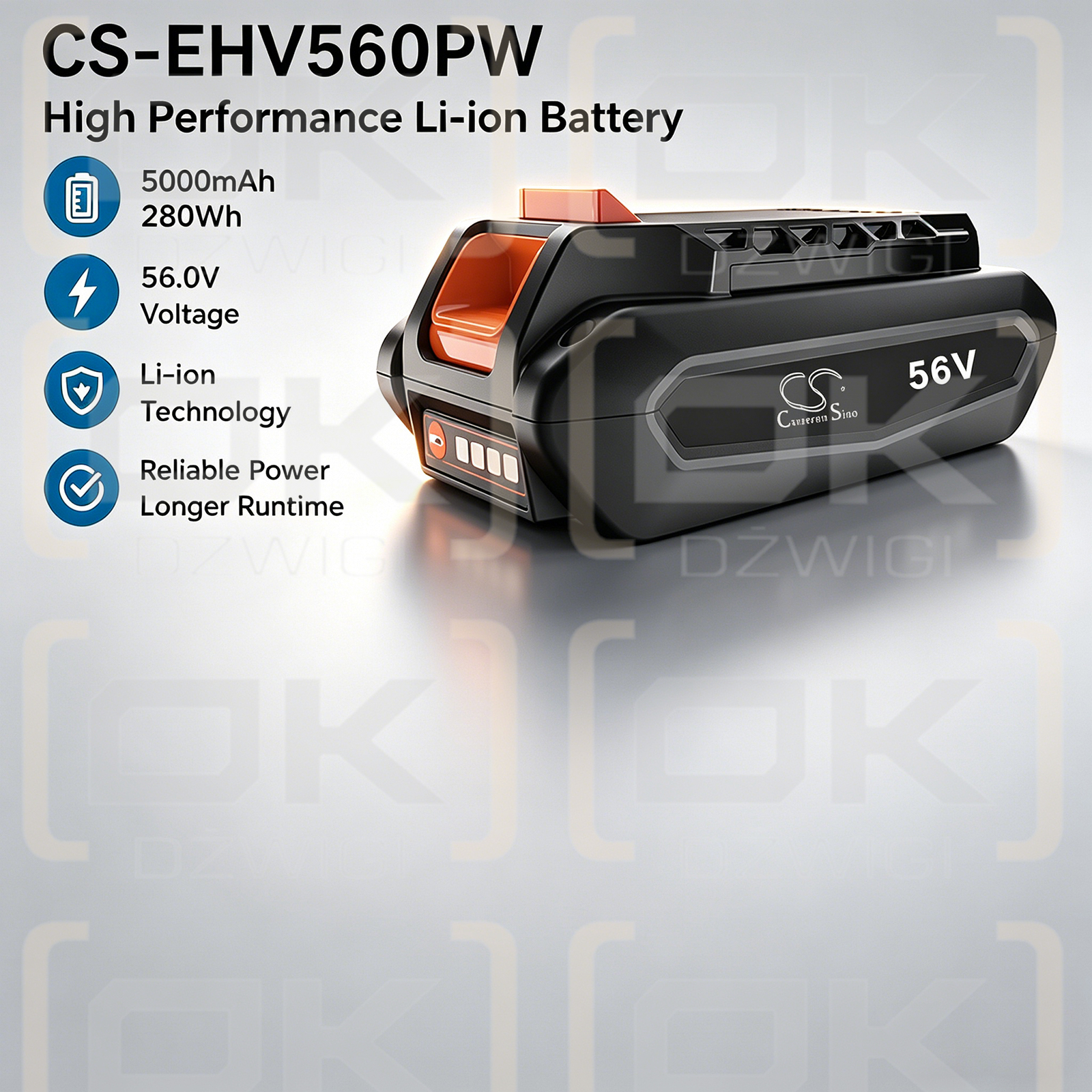 Сменный аккумулятор для ECHO MTA-DTB / LBP-56V125 5000 мАч Li-ion 56 В (Cameron Sino)