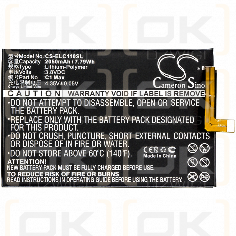 Сменный аккумулятор для Elephone C1 Max / C1 Max 2050 мАч, литий-полимерный, 3,8 В (Cameron Sino)