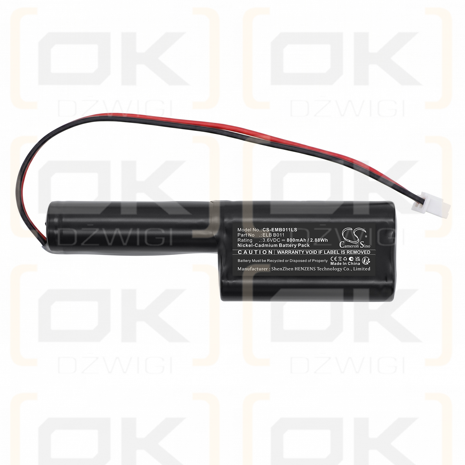 Batería de repuesto para Lithonia ELB B011 800mAh Ni-CD 3.6V (Cameron Sino)