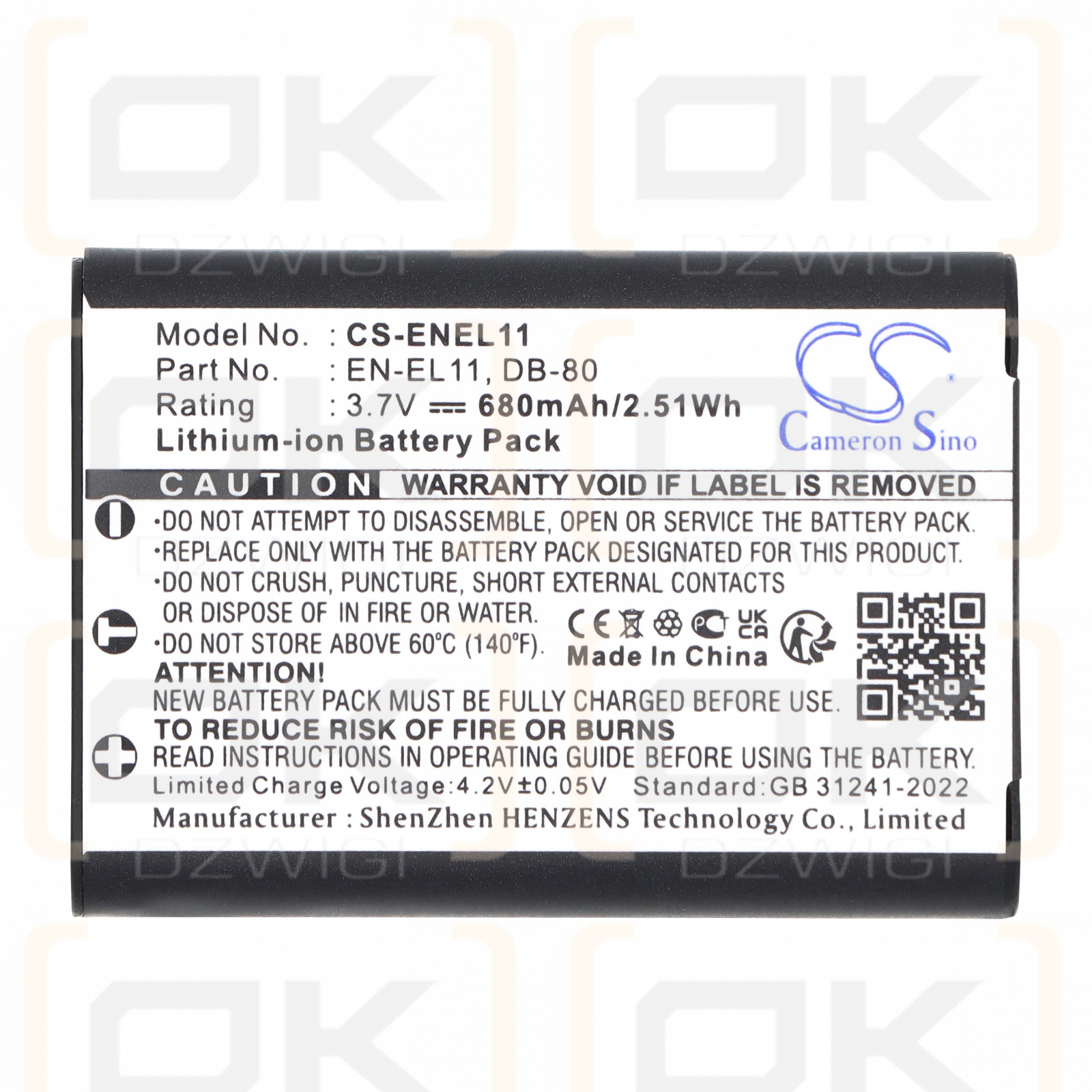 Ricoh R50 / DB-80 680 mAh Li-ion 3,7 V (Cameron Sino)