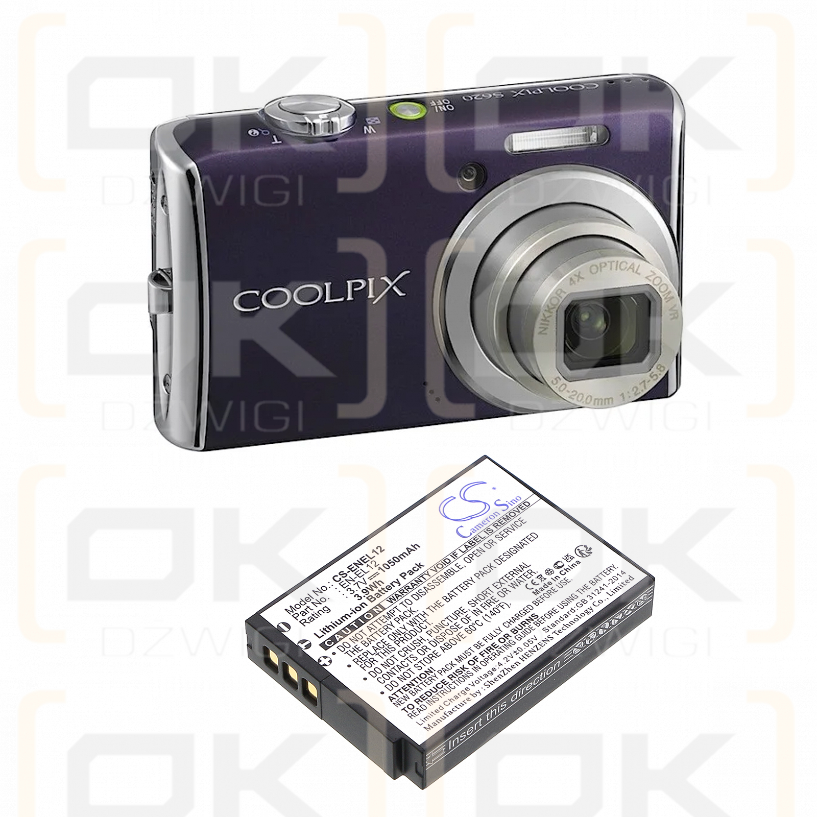 NIKON KeyMission 360 / EN-EL12 1050mAh Li-ion 3.7V (Cameron Sino)