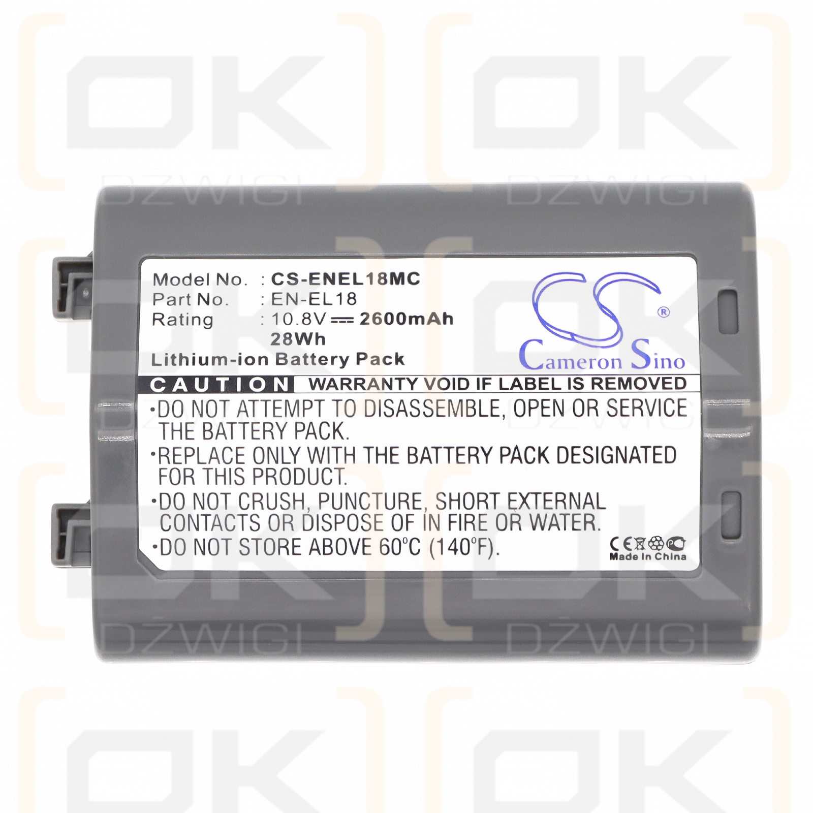 NiKon D850 / EN-EL18 2600 мАч Li-ion 10,8 В (Cameron Sino)